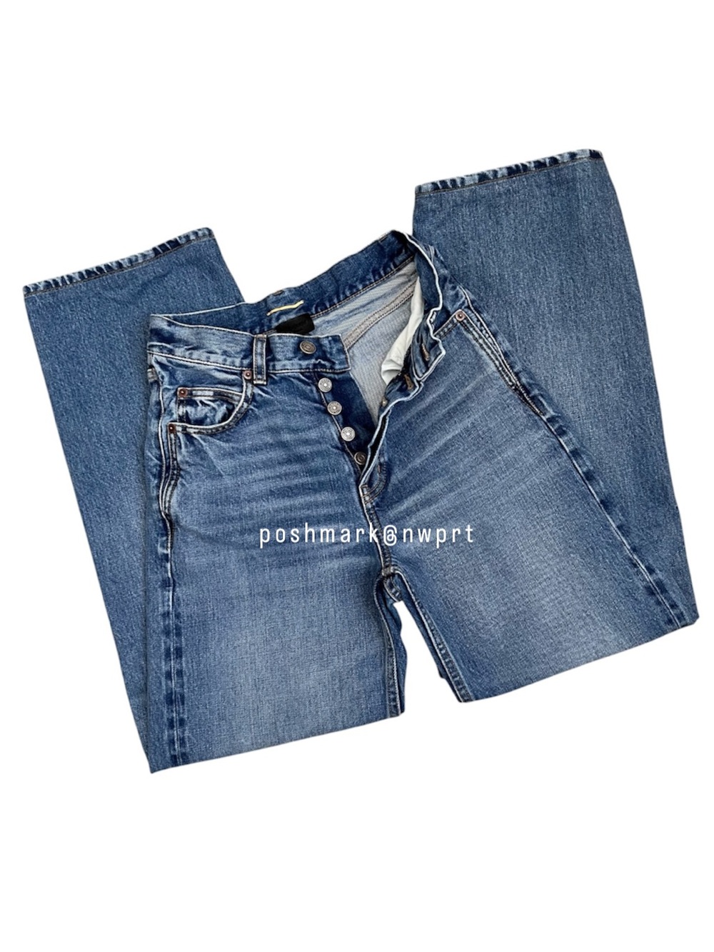 SAINT LAURENT ✨ V-Waist Baggy High Rise Wide Leg Jeans 50’s Blue 24 - Picture 4 of 15